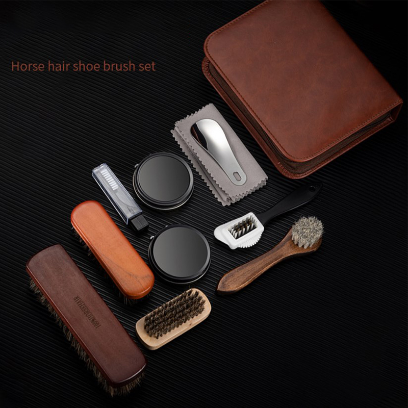 HorseHair Shoe Brush Set Leath - Grooming Kit Horse 评论和价格